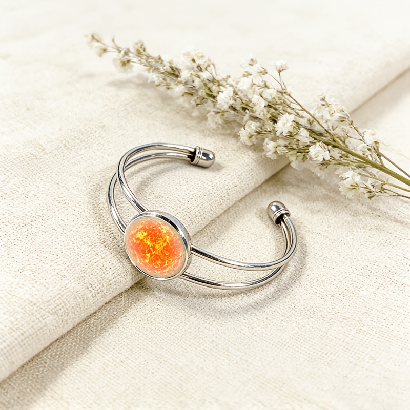Adjustable Open Bangle with Round Time Gemstone Inlaid Design
